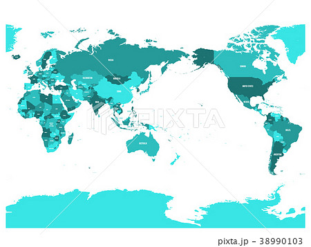 World map in four shades of turquoise blue on 38990103