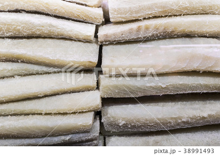 Background of frozen fish fillets of white varieti Background of frozen fish fillets of white varieti 38991493
