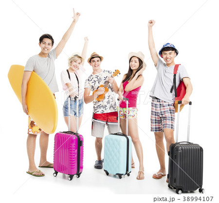 excited young friends take summer vacation concept 38994107