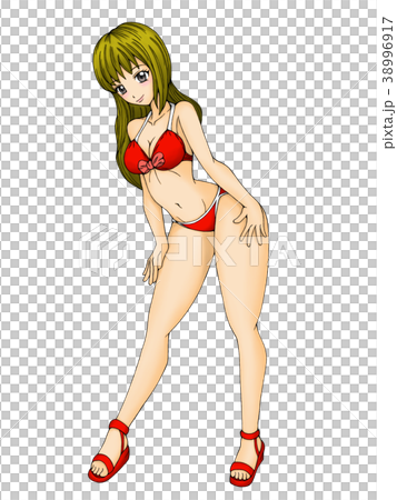絵　手描き　ドローイング　赤いビキニ姿の女性 赤いビキニを着た女の子のイラスト素材 [115298777] - PIXTA