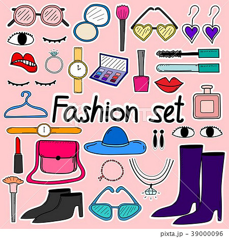 Hand Drawn Doodle Sticker Vector Fashion Set. Hand Drawn Doodle Sticker Vector Fashion Set. 39000096