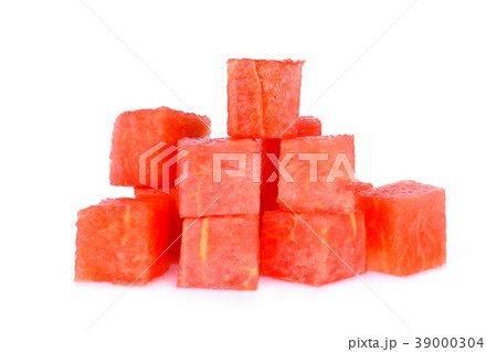 cube of red watermelon isolated on white cube of red watermelon isolated on white 39000304