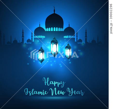 Happy islamic new year with silhouette mosque and Happy islamic new year with silhouette mosque and 39002296