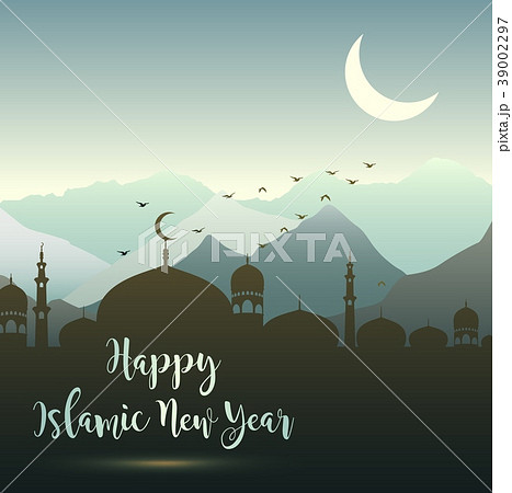 Happy islamic new year with silhouette mosque and Happy islamic new year with silhouette mosque and 39002297