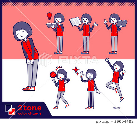 2tone type Store staff red uniform women_set 05 39004485