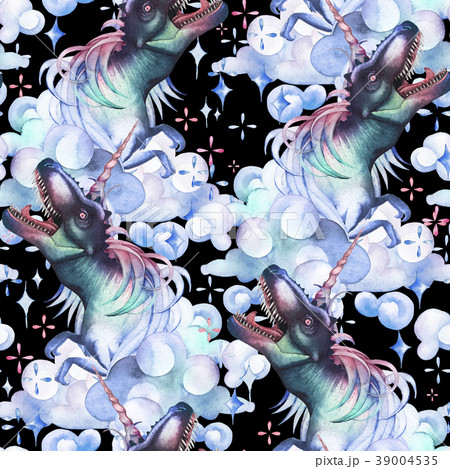 Watercolor tyrannosauruses with unicorn horn and Watercolor tyrannosauruses with unicorn horn and 39004535
