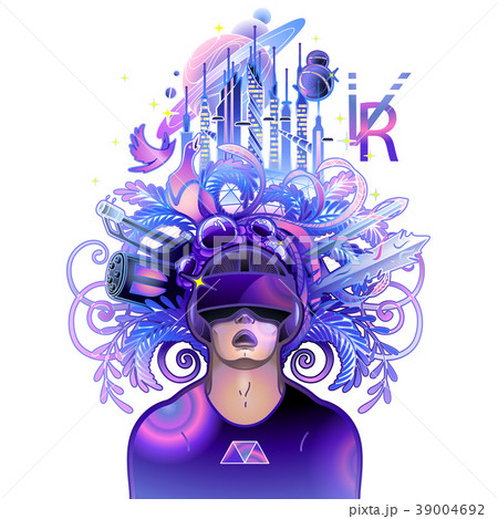 Graphic man wearing virtual reality headset Graphic man wearing virtual reality headset 39004692