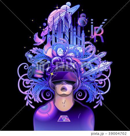Graphic man wearing virtual reality headset Graphic man wearing virtual reality headset 39004702
