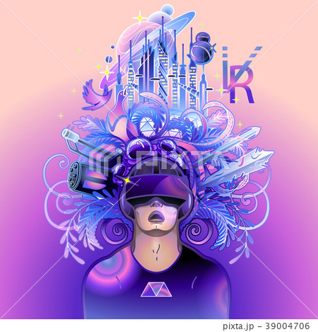 Graphic man wearing virtual reality headset Graphic man wearing virtual reality headset 39004706