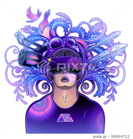 Graphic man wearing virtual reality headset Graphic man wearing virtual reality headset 39004722