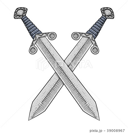 Crossed swords. Hand drawn sketch - Stock Illustration [39008967] - PIXTA