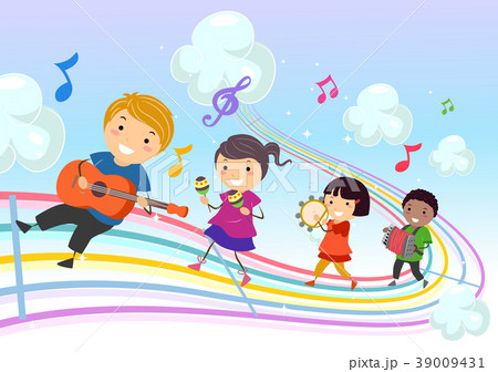 Stickman Kids Music Parade Rainbow Illustration Stickman Kids Music Parade Rainbow Illustration 39009431