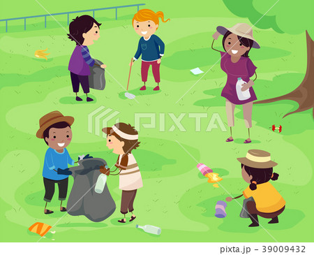 Stickman Kids Park Clean Up Illustration 39009432