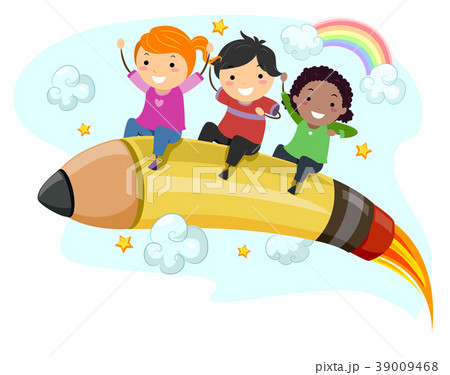 Stickman Kids Pencil Rocket Illustration 39009468