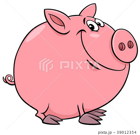 Funny Pig Character Cartoon Illustrationのイラスト素材