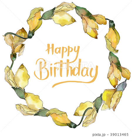 Acacia leaves wreath in a watercolor style. 39013465