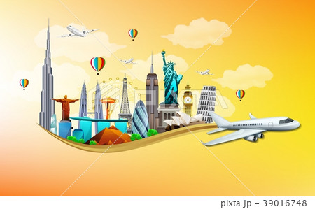 Travel and tourism with airplane on orange backgro Travel and tourism with airplane on orange backgro 39016748