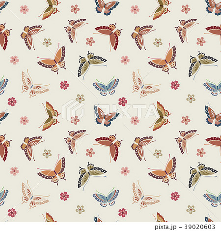 蝶と花の和風模様　シームレスパターン 39020603