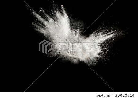 Launched white powder splash on black background. Launched white powder splash on black background. 39020914