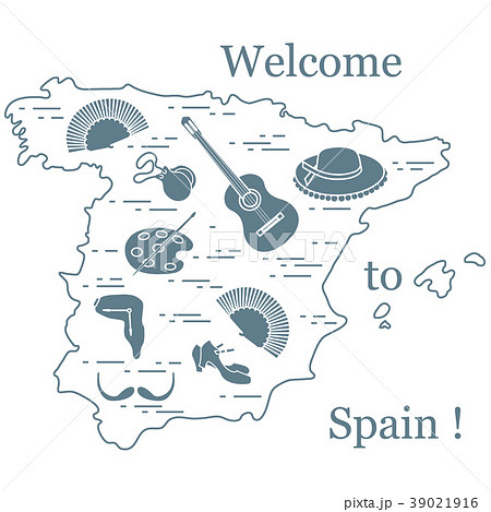 various symbols of Spain arranged in a circle various symbols of Spain arranged in a circle 39021916