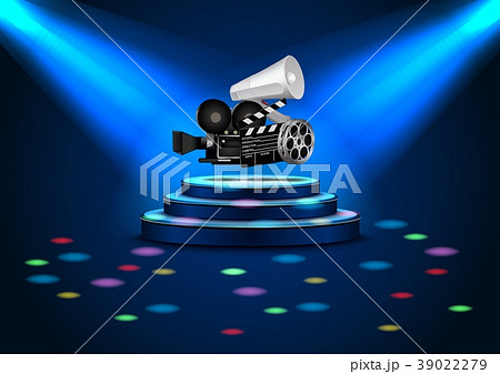 spotlights on stage with blue light and color rain spotlights on stage with blue light and color rain 39022279