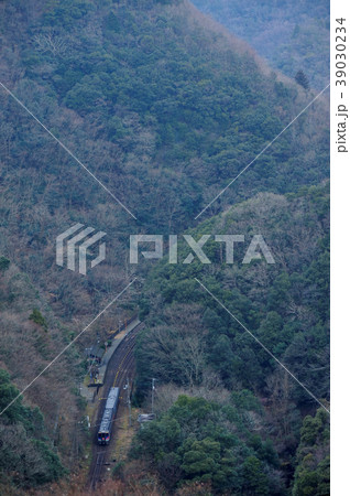 山間の秘境駅を通過する特急列車 39030234