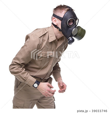 Man in gas mask leaned forward 39033746