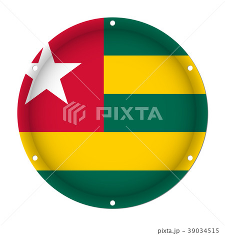 round metallic flag of Togo with screw holes