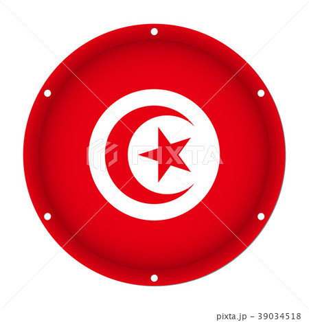 round metallic flag of Tunisia with screw holes