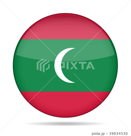 Flag of Maldives. Shiny round button.