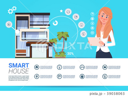 Woman Holding Digital Tablet With Smart Home 39038063