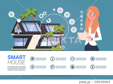 Smart Home Control technology Concept With Woman 39038064