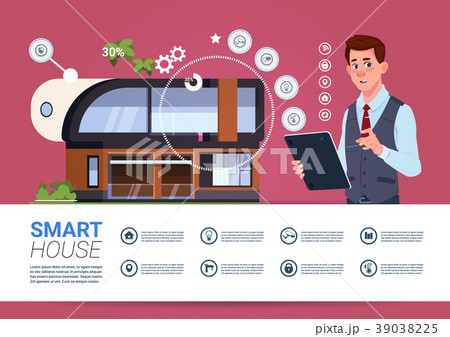 Man Holding Digital Tablet With Smart Home Man Holding Digital Tablet With Smart Home 39038225