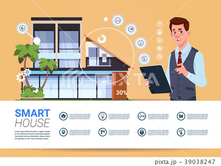 Smart Home Technology Banner With Man Holding 39038247