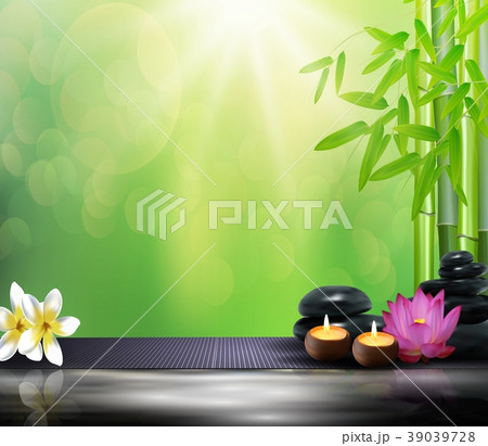 Bamboo, flowers, stone, wax and background on the  39039728