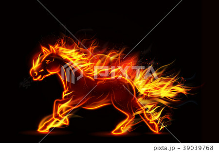 Fire Burning Horse Of Running On Black Backgroundのイラスト素材