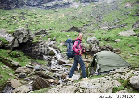 Female hiker in the mountains of Romania Female hiker in the mountains of Romania 39041204