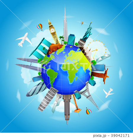Planet earth travel the world concept on blue sky  39042171