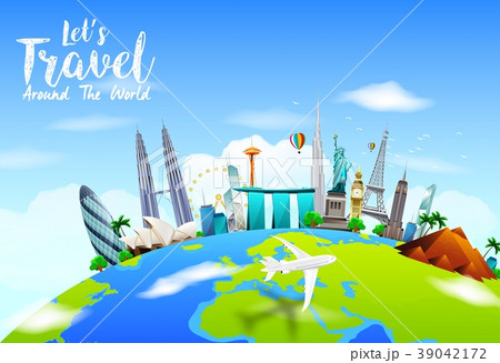 Famous monuments of the world on planet Earth on b 39042172