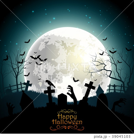Halloween Background With Zombie Hands On The Fullのイラスト素材 39045103 Pixta