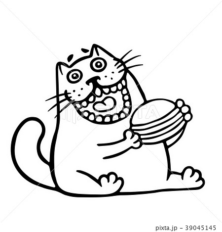 The cat is eating a hamburger. Vector 39045145
