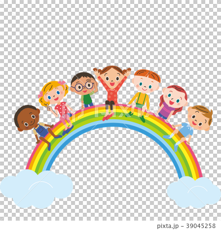 Children sitting on rainbow - Stock Illustration [39045258] - PIXTA