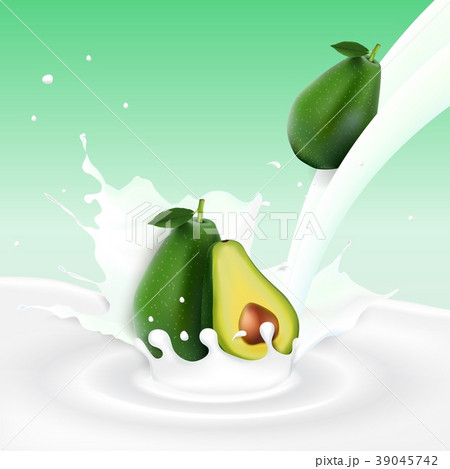 Flowing milk splash with avocado fruits 39045742