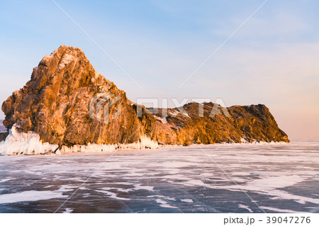 Rock over freeze water lake winter season Rock over freeze water lake winter season 39047276