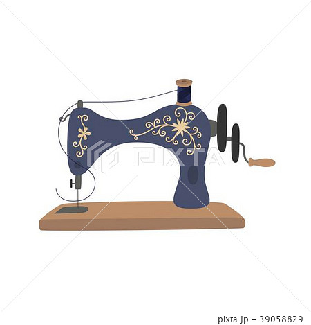 Vintage Sewing Machine With Blue Spool Threadのイラスト素材 3905
