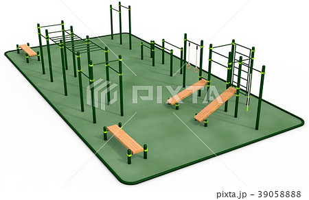 Outdoor fitness equipment for workout in park. 39058888