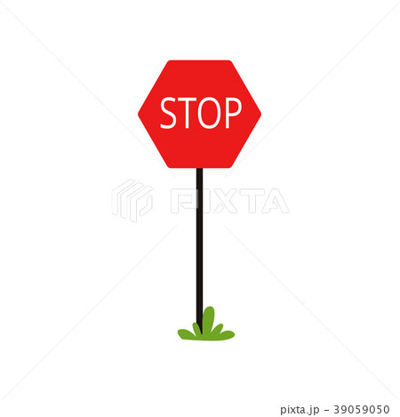 Cartoon icon of red traffic sign with word Stop Cartoon icon of red traffic sign with word Stop 39059050