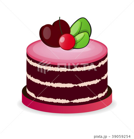 Piece of chocolate cake with cream and cherry. Piece of chocolate cake with cream and cherry. 39059254