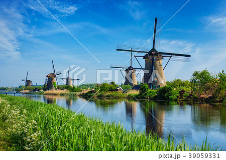 Windmills at Kinderdijk in Holland. Netherlands 39059331