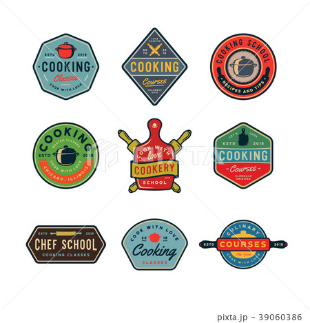 set of vintage cooking classes logos. retro styled 39060386